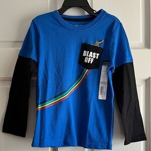 Okie-dokie Blue Long Sleeve Pocket Tee Boys 5T. Spaceship inspired. NWT
